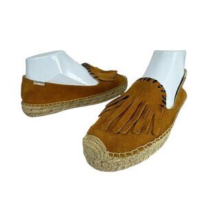 Soludos Women's US 9 Suede Espadrille Fringed Flat Shoes Brown